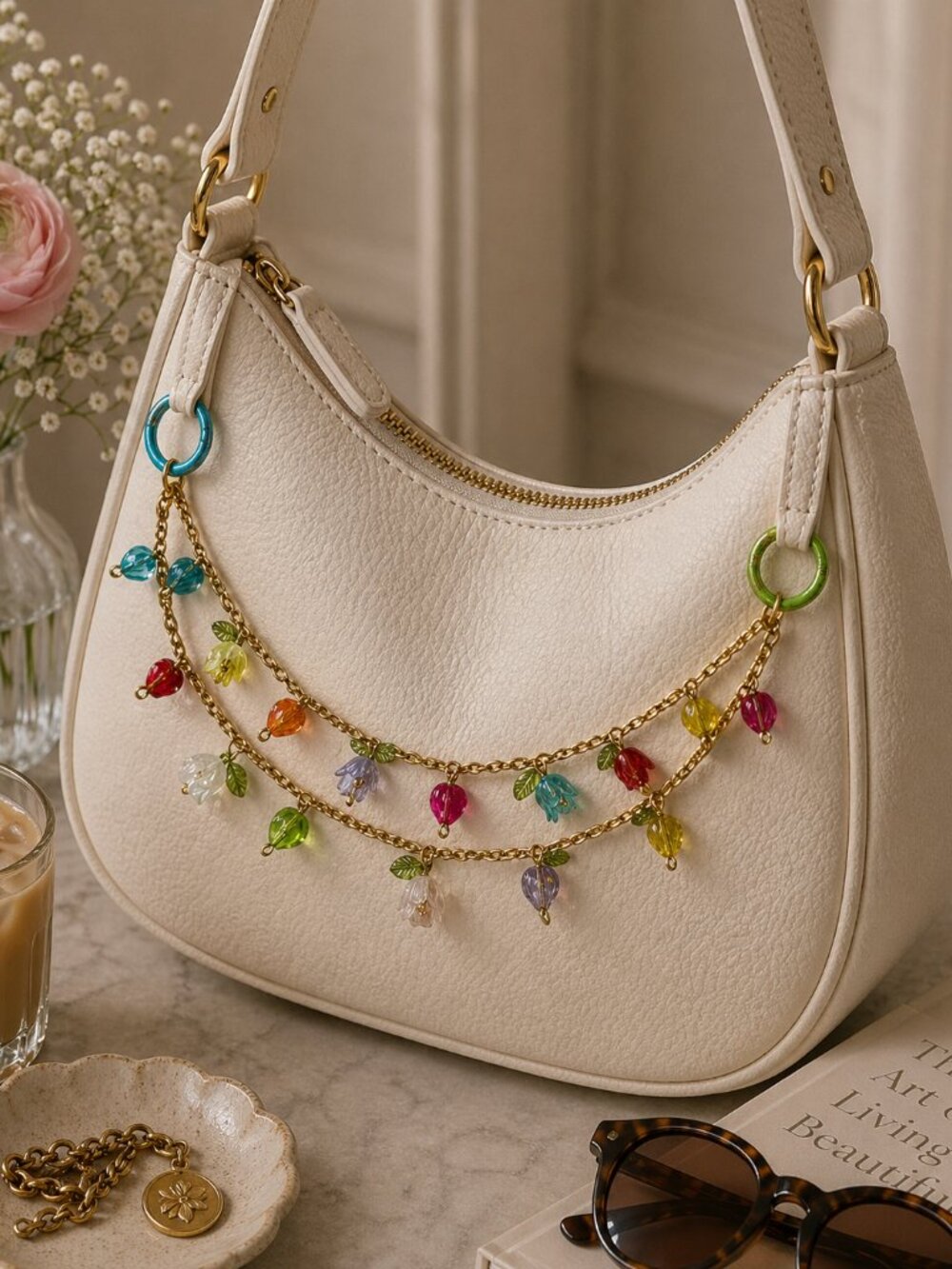 Floral Beaded Bag Charm: Handmade Cottagecore Accessory